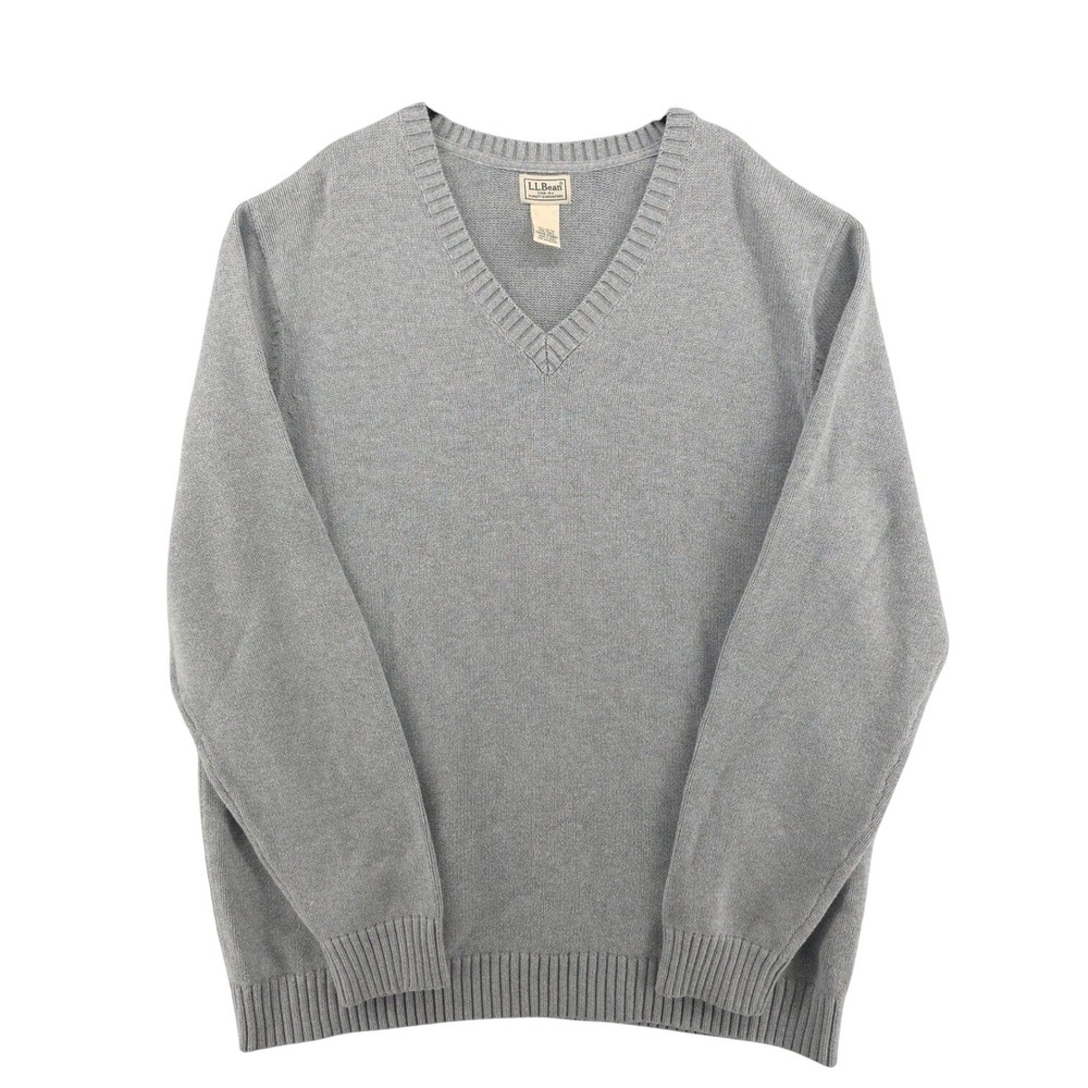 LL Bean Sweater Size XXL Tall Pullover Classic Knit V-Neck Ribbed Gray Cotton